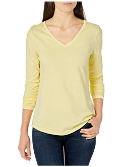 Women's Classic-Fit 100% Cotton Long-Sleeve V-Neck T-Shirt