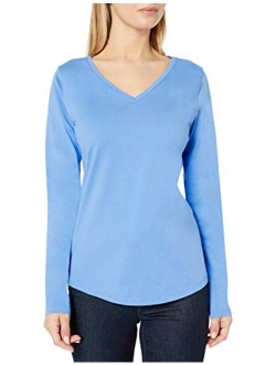 Women's Classic-Fit 100% Cotton Long-Sleeve V-Neck T-Shirt