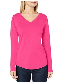 Women's Classic-Fit 100% Cotton Long-Sleeve V-Neck T-Shirt