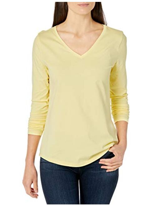 Amazon Essentials Women's Classic-Fit 100% Cotton Long-Sleeve V-Neck T-Shirt