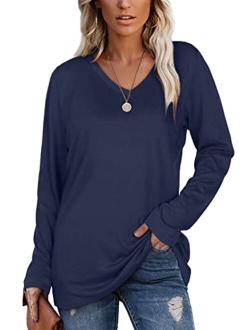 SAMPEEL Womens Fall Long Sleeve Tops Casual Tee Shirts Plus Size Clothes