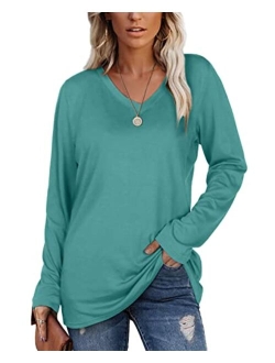 SAMPEEL Womens Fall Long Sleeve Tops Casual Tee Shirts Plus Size Clothes