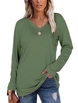 SAMPEEL Womens Fall Long Sleeve Tops Casual Tee Shirts Plus Size Clothes