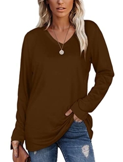 SAMPEEL Womens Fall Long Sleeve Tops Casual Tee Shirts Plus Size Clothes