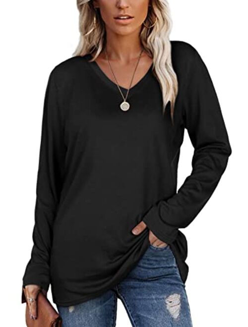 SAMPEEL Womens Fall Long Sleeve Tops Casual Tee Shirts Plus Size Clothes