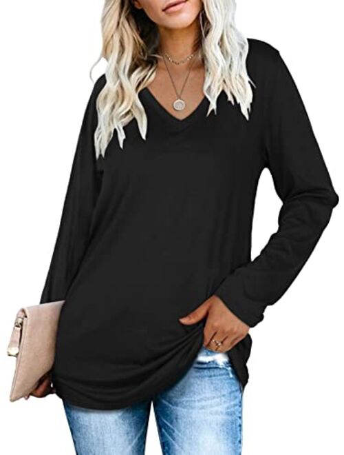 SAMPEEL Womens Fall Long Sleeve Tops Casual Tee Shirts Plus Size Clothes