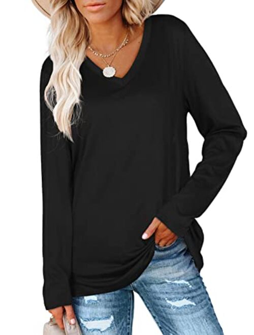 SAMPEEL Womens Fall Long Sleeve Tops Casual Tee Shirts Plus Size Clothes