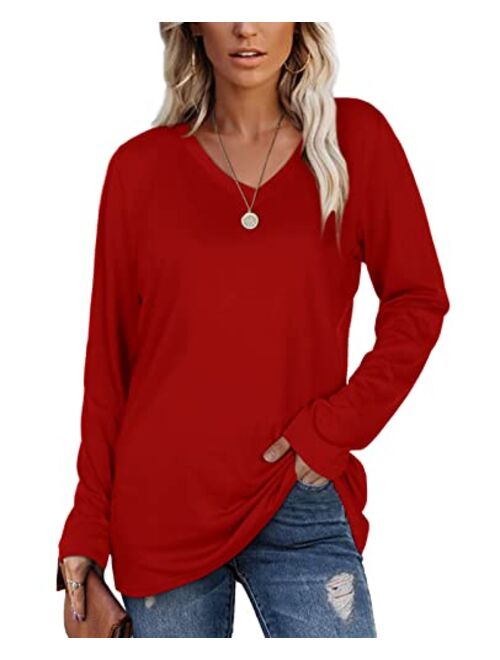 SAMPEEL Womens Fall Long Sleeve Tops Casual Tee Shirts Plus Size Clothes