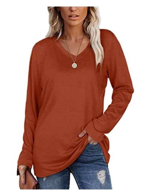 SAMPEEL Womens Fall Long Sleeve Tops Casual Tee Shirts Plus Size Clothes