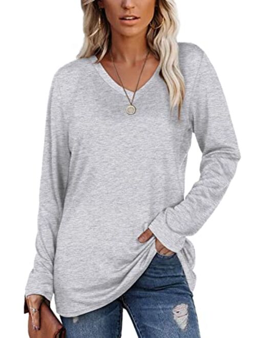 SAMPEEL Womens Fall Long Sleeve Tops Casual Tee Shirts Plus Size Clothes