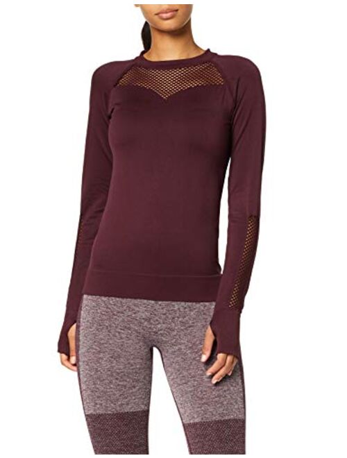 AURIQUE Women's Seamless Mesh Long Sleeve Sports Top