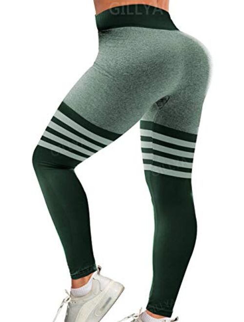 GILLYA High Waist Gym Seamless Leggings Workout Tights for Women Butt Lift Tummy Control Leggings Seamless Yoga Pants