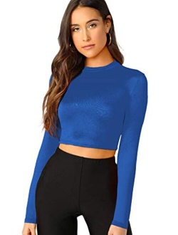 Women's Casual Slim Fitted Basic Long Sleeve Solid Crop Tee Top