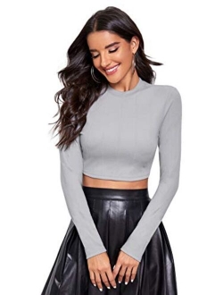 Women's Casual Slim Fitted Basic Long Sleeve Solid Crop Tee Top