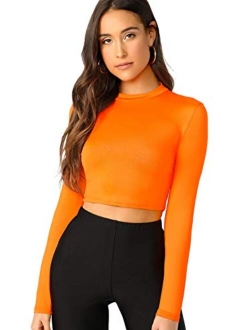 Women's Casual Slim Fitted Basic Long Sleeve Solid Crop Tee Top