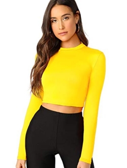 Women's Casual Slim Fitted Basic Long Sleeve Solid Crop Tee Top