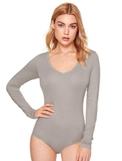 Women's Basic Long Sleeve Bodysuit Stretchy Jumpsuit Tops