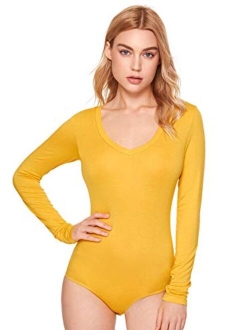 Women's Basic Long Sleeve Bodysuit Stretchy Jumpsuit Tops