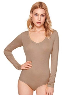 Women's Basic Long Sleeve Bodysuit Stretchy Jumpsuit Tops