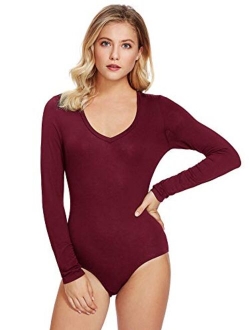 Women's Basic Long Sleeve Bodysuit Stretchy Jumpsuit Tops