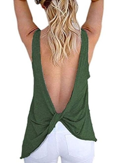 Famulily Women's Sexy Sleeveless Open Back Shirt Knotted Tank Top