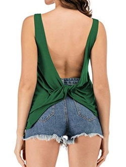 Famulily Women's Sexy Sleeveless Open Back Shirt Knotted Tank Top