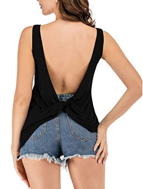 Famulily Women's Sexy Sleeveless Open Back Shirt Knotted Tank Top