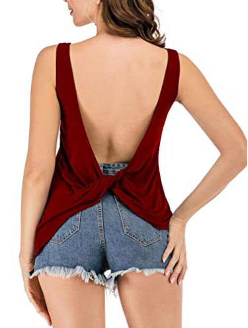 Famulily Women's Sexy Sleeveless Open Back Shirt Knotted Tank Top