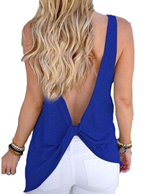 Famulily Women's Sexy Sleeveless Open Back Shirt Knotted Tank Top