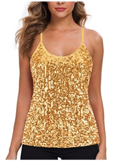 MANER Womens Sequin Tops Glitter Party Strappy Tank Top Sparkle Cami