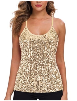 MANER Womens Sequin Tops Glitter Party Strappy Tank Top Sparkle Cami