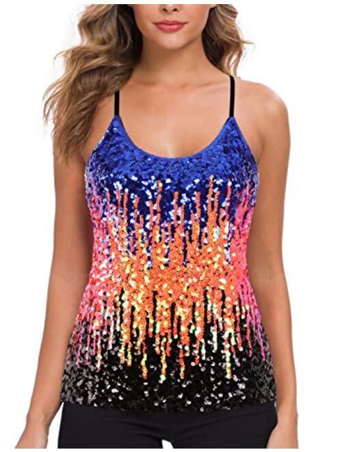 MANER Womens Sequin Tops Glitter Party Strappy Tank Top Sparkle Cami