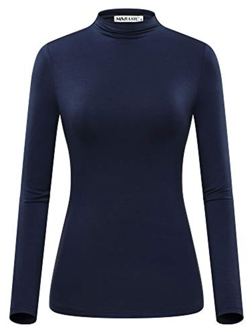 MSBASIC Women Modal Stretchy Fitted Long Sleeve Turtleneck Top