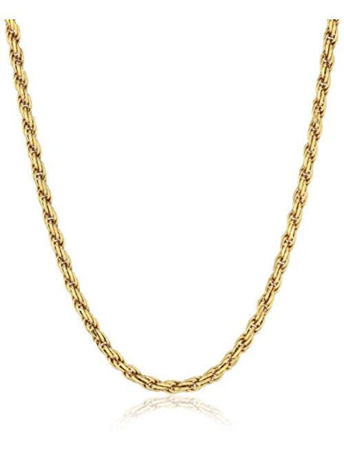 Amazon Essentials Gold or Rhodium Plated Sterling Silver Diamond Cut Rope Chain Necklace