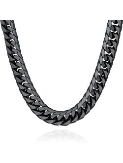 U7 Miami Cuban Chain in Stainless Black Gold Color|Flat Link Necklace NK Cuban Chains for Men and Women,Width 3-12mm,Length 14 Inch-30 Inch.Gift Packed