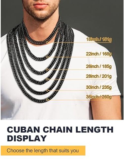 U7 Miami Cuban Chain in Stainless Black Gold Color|Flat Link Necklace NK Cuban Chains for Men and Women,Width 3-12mm,Length 14 Inch-30 Inch.Gift Packed