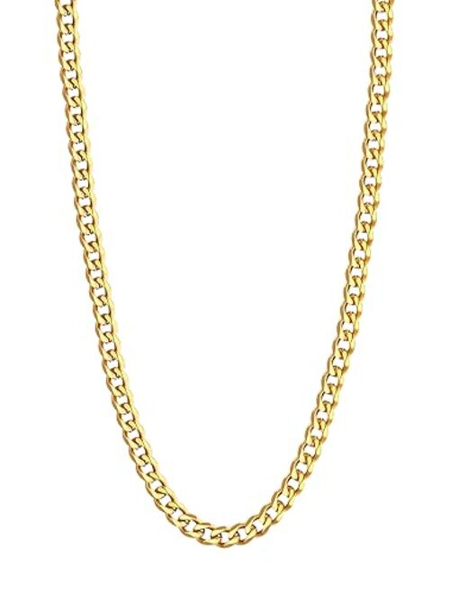 U7 Miami Cuban Chain in Stainless Black Gold Color|Flat Link Necklace NK Cuban Chains for Men and Women,Width 3-12mm,Length 14 Inch-30 Inch.Gift Packed