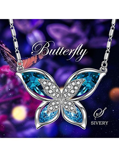 SIVERY Necklaces for Women 'Butterfly' Pendant Necklace Jewelry with New Crystals from Swarovski, Gifts for Girlfriend and Mom, Jewelry for Women