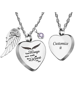 Dletay Heart Urn Necklace for Ashes with 12 Birthstones Cremation Jewelry for Ashes -Your Wings were Ready My Heart was Not