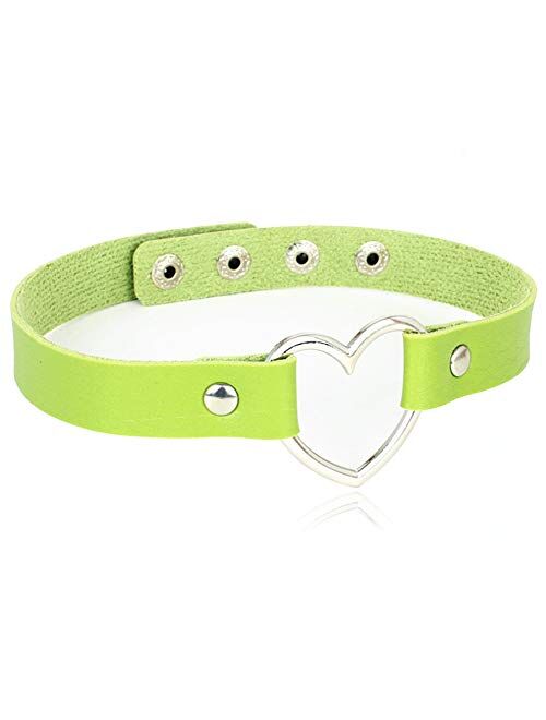 ETHOON Love Heart Adjustable Leather Choker Punk PU Necklace Goth Choker Soft Collar Chain for Women Girls