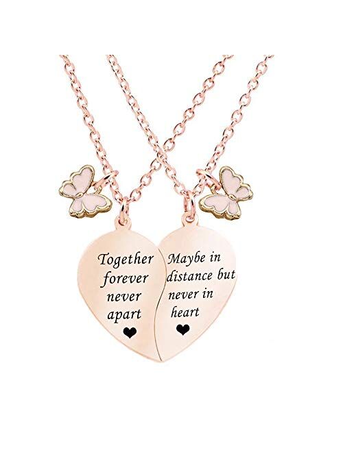 MJartoria BFF Necklace for 2-Split Valentine Heart Necklace TOGETHER FOREVER NEVER APART Best Friends Pendant Friendship Necklace Set of 2 Gifts for Her