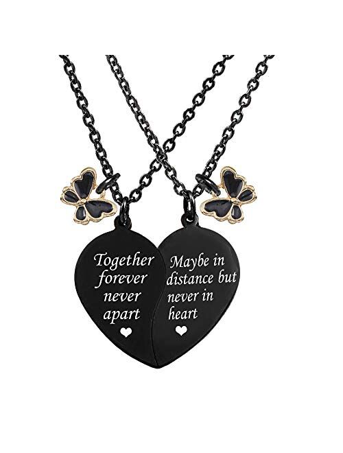 MJartoria BFF Necklace for 2-Split Valentine Heart Necklace TOGETHER FOREVER NEVER APART Best Friends Pendant Friendship Necklace Set of 2 Gifts for Her