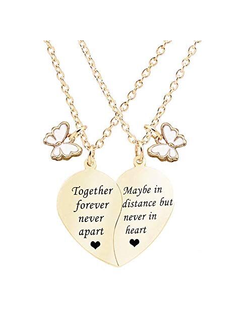 MJartoria BFF Necklace for 2-Split Valentine Heart Necklace TOGETHER FOREVER NEVER APART Best Friends Pendant Friendship Necklace Set of 2 Gifts for Her