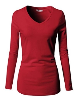 H2H Womens Basic Slim Fit Soft Long Sleeve V Neck Cotton T-Shirt