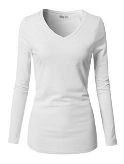 H2H Womens Basic Slim Fit Soft Long Sleeve V Neck Cotton T-Shirt