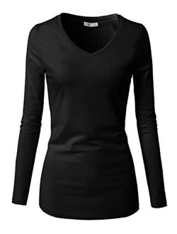 H2H Womens Basic Slim Fit Soft Long Sleeve V Neck Cotton T-Shirt