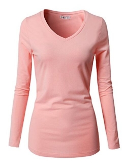 H2H Womens Basic Slim Fit Soft Long Sleeve V Neck Cotton T-Shirt