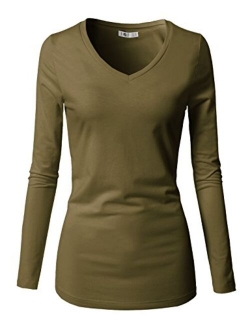 H2H Womens Basic Slim Fit Soft Long Sleeve V Neck Cotton T-Shirt