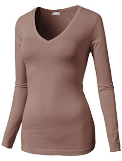 H2H Womens Basic Slim Fit Soft Long Sleeve V Neck Cotton T-Shirt