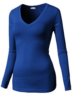 H2H Womens Basic Slim Fit Soft Long Sleeve V Neck Cotton T-Shirt